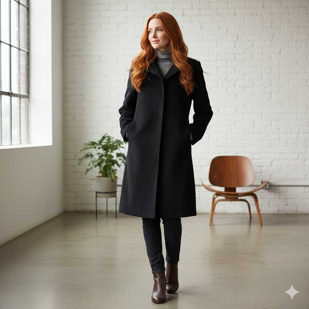 HOLT RENFREW Elegant Black Women's Coat 100% ITALIAN CASHMERE